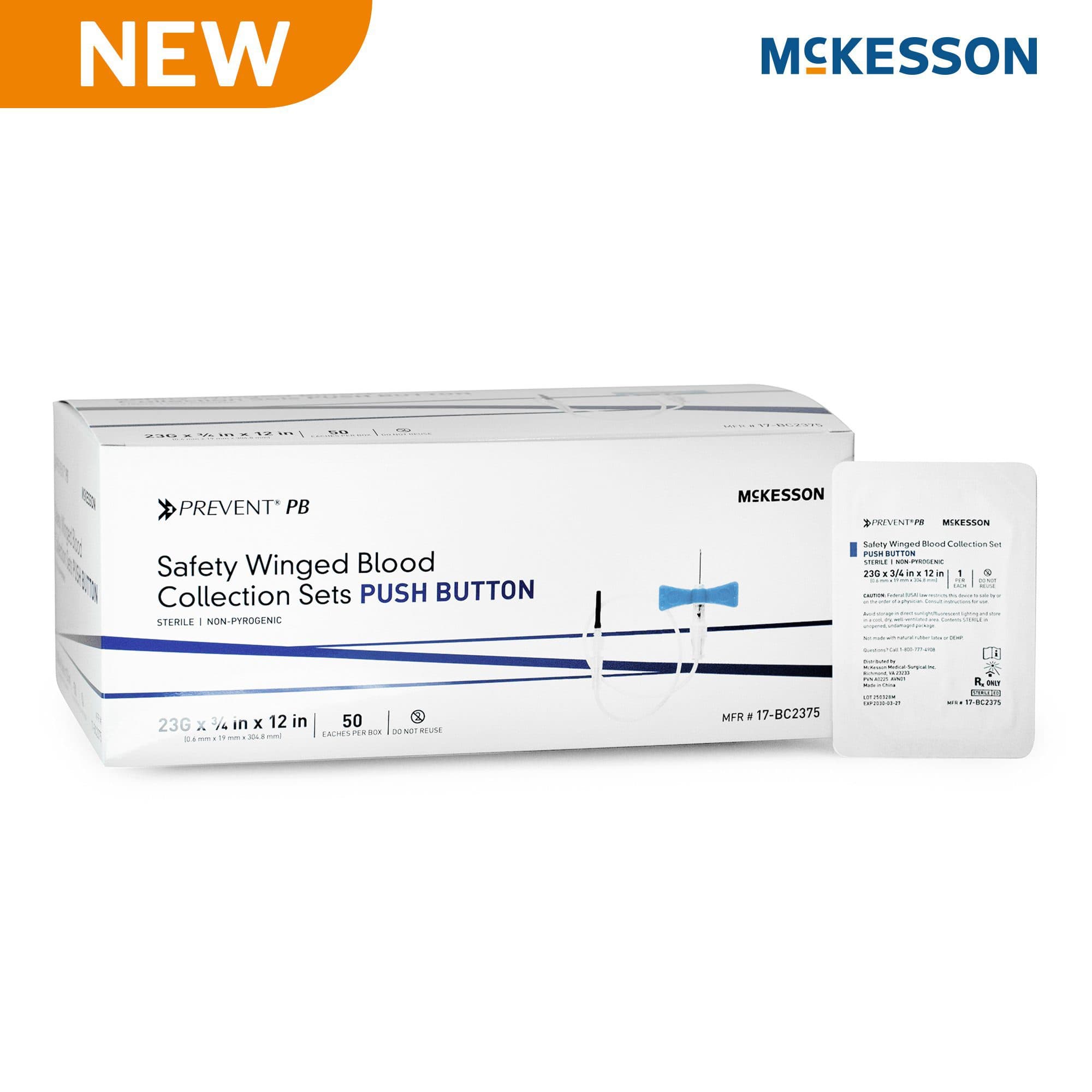 McKesson Prevent PB Blood Collection Set with Multi-Sample Luer Adapter, 23 Gauge, 3/4 Inch - Case of 200 - Image 1