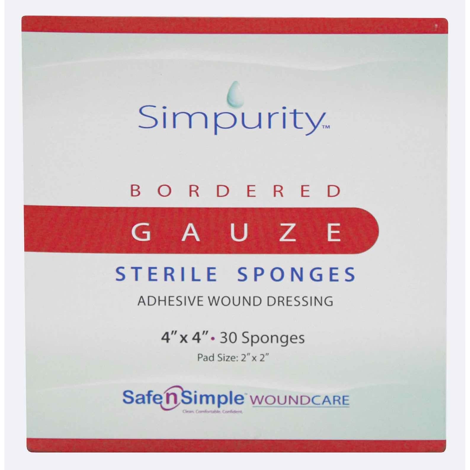 Simpurity Bordered Gauze Adhesive Wound Dressing, 4 x 4 Inch - Case of 480 - Image 1