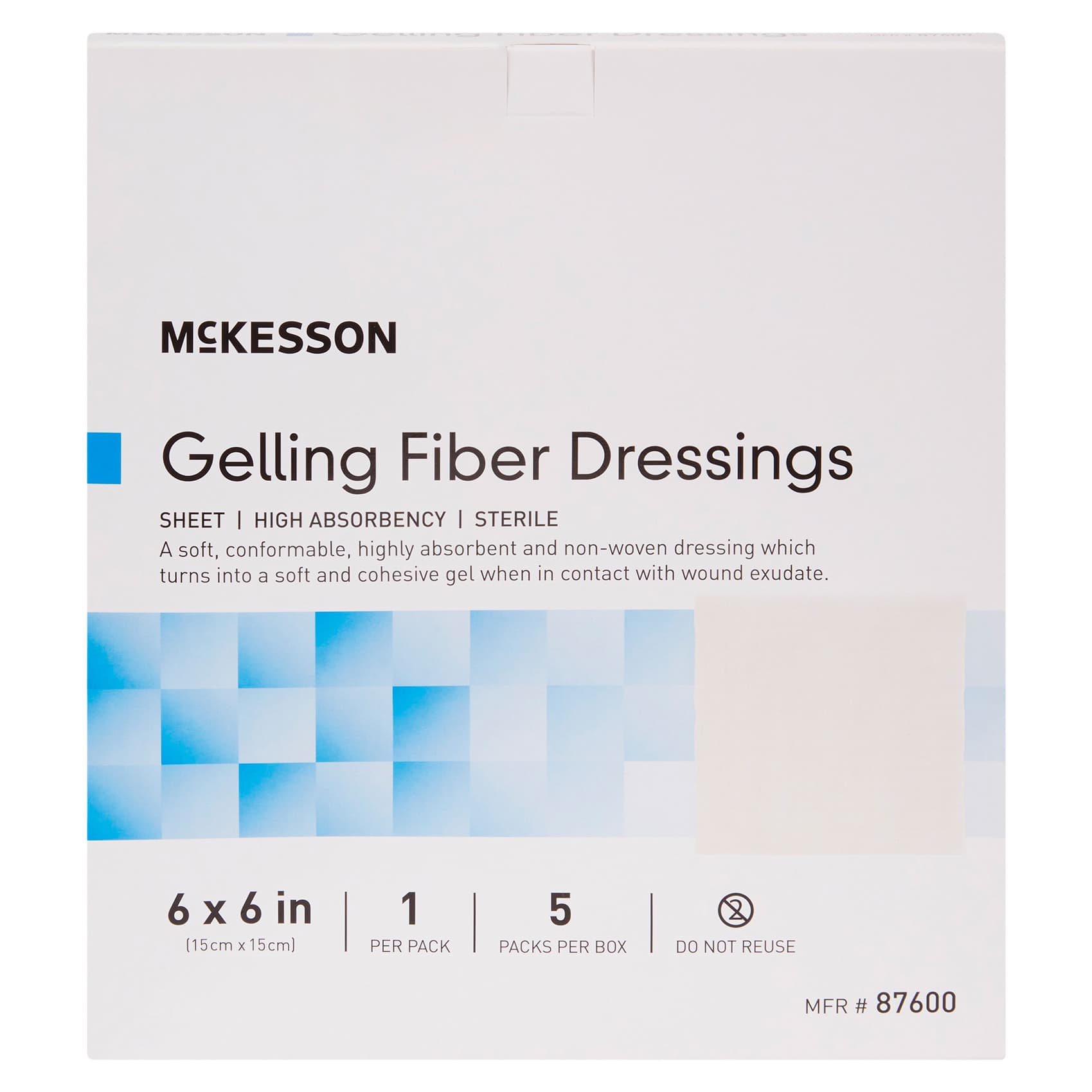 McKesson Absorbent Gelling Fiber Dressing (CMC) 6 x 6 Inch Square - Case of 50 - Image 1