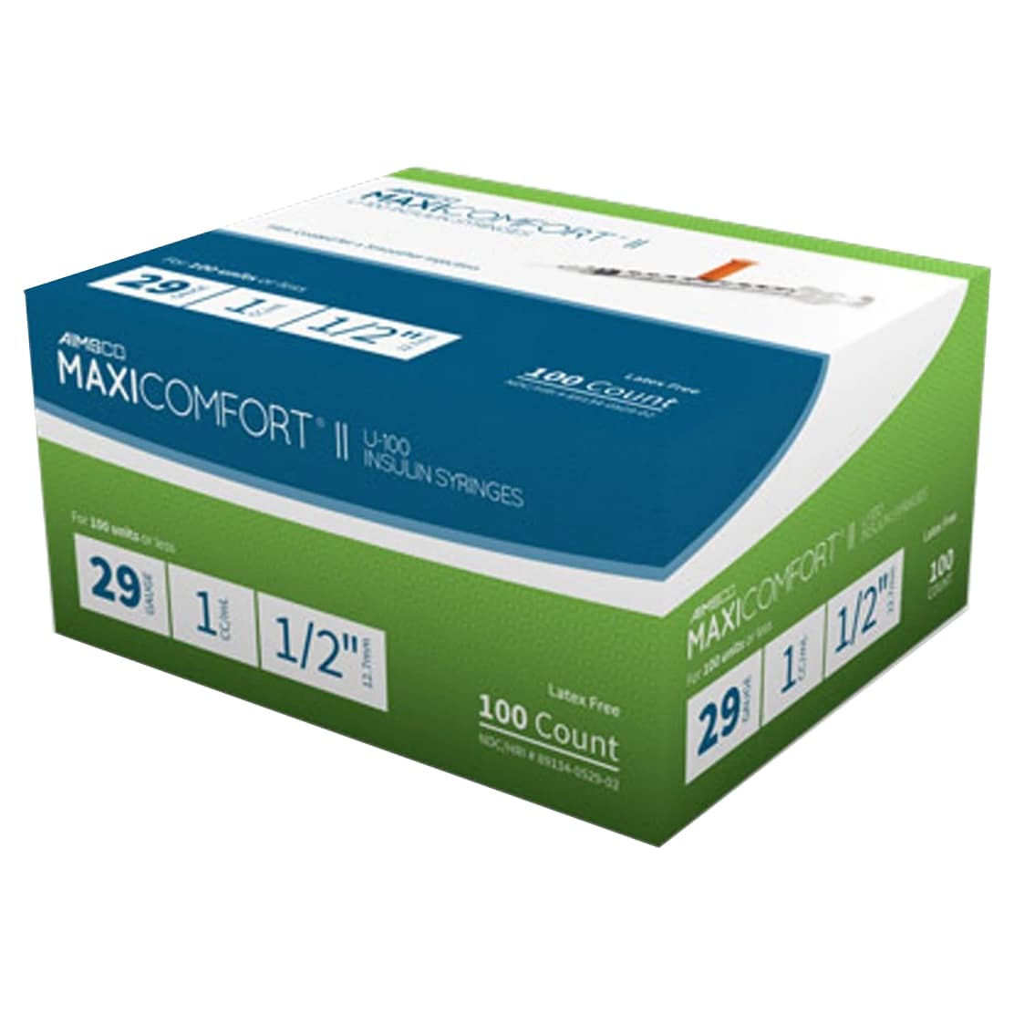 AIMSCO MaxiComfort II Standard U-100 Insulin Syringe with Needle