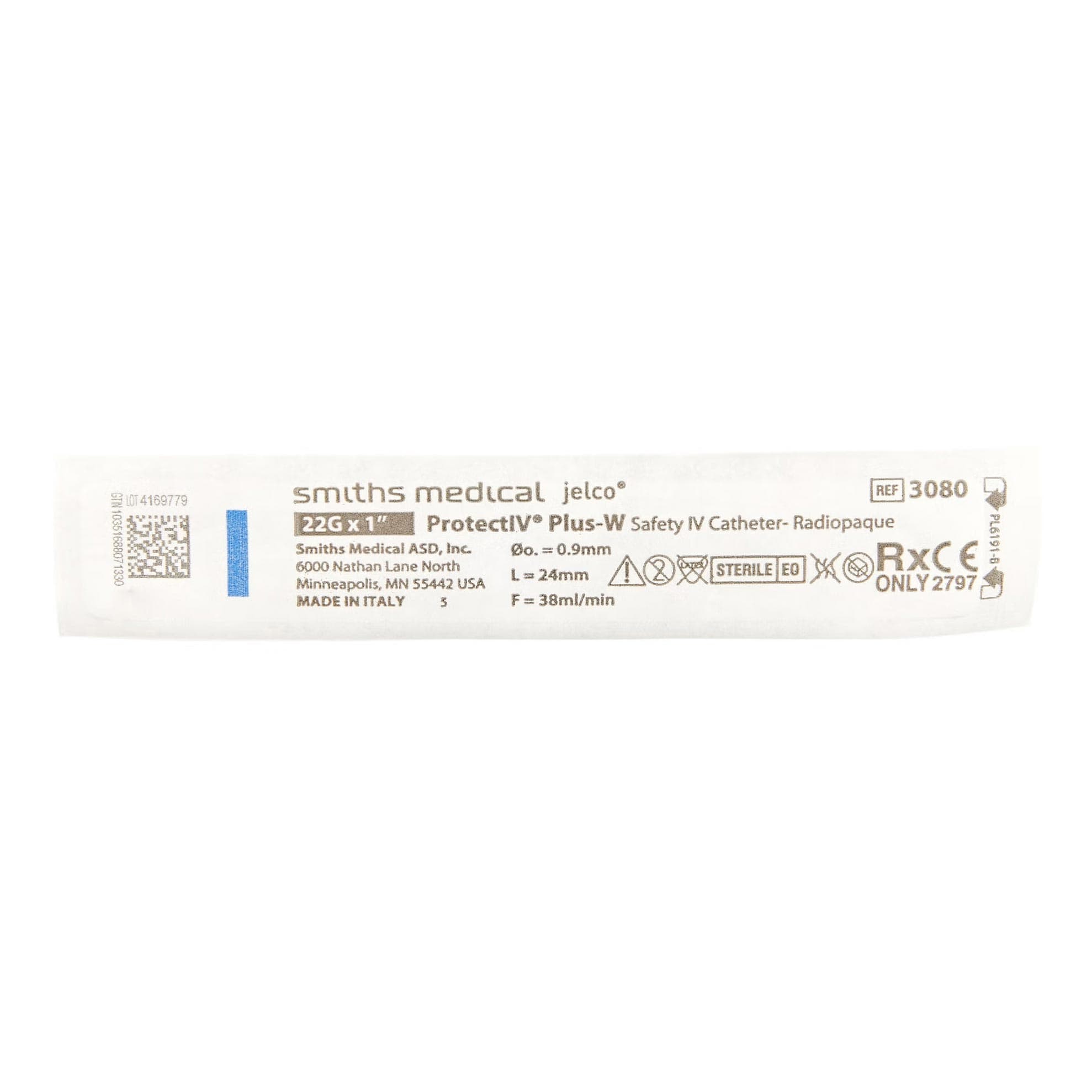Smiths Protectiv Plus Peripheral IV Catheter, Winged Hub, Blue, 22 Gauge, 1 Inch - Each - Image 1