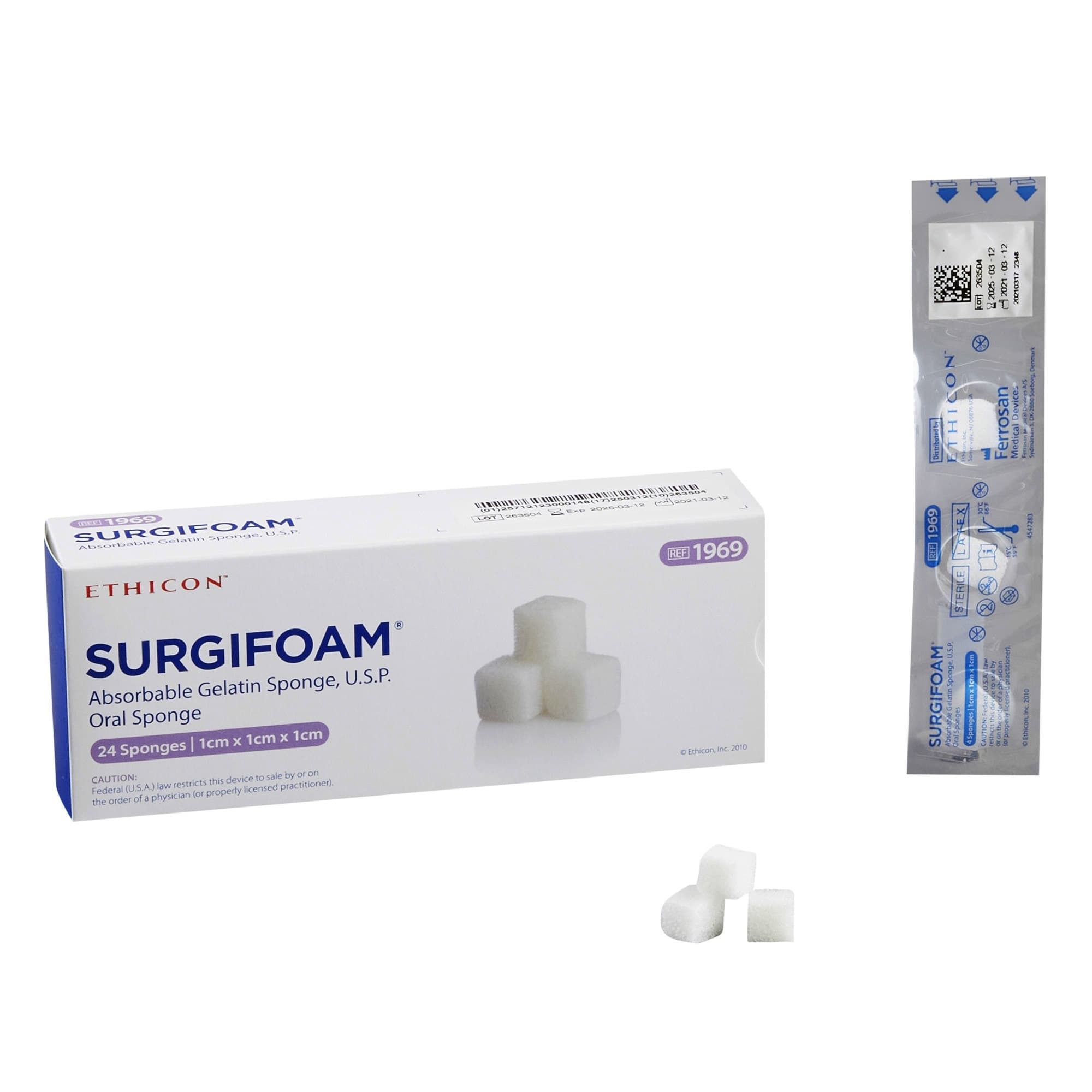 Surgifoam Absorbable Gelatin Sponge, 1 cm x 1 cm x 1 cm - Box of 24 - Image 1