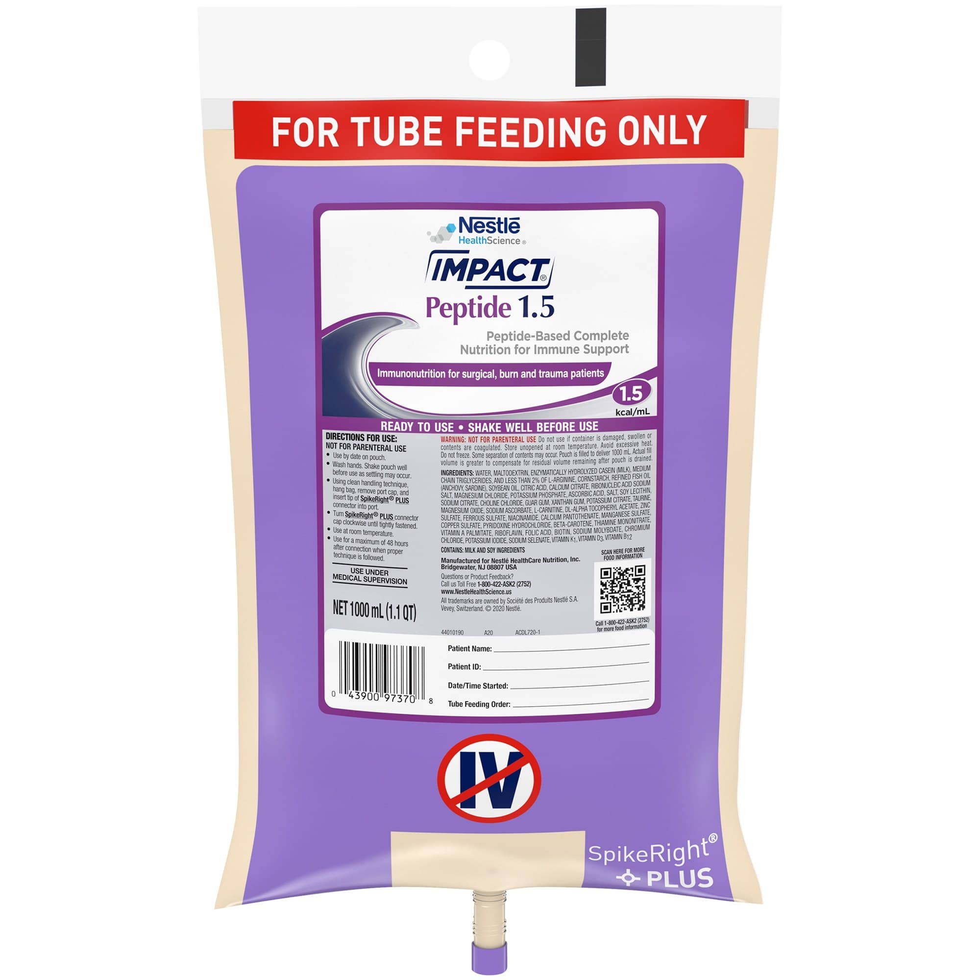 Impact 1.5 Kcal Peptide-Based Ready to Hang Tube Feeding Formula