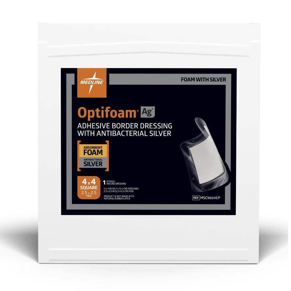 Optifoam Ag+ Adhesive Foam Wound Dressings with Silver, 4 x 4 Inch - Each - Image 1
