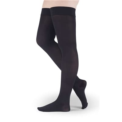 Medi Assure Thigh High 30-40mmHg Compression Stocking with Silicone Top Band Petite, Closed Toe, Black, Large - Pair - Image 1