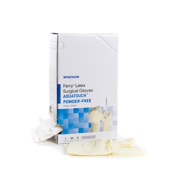 McKesson Perry Performance Plus AquaTouch Surgical Glove Cream Neutral, Size 8.5 - Box of 50 - Image 1