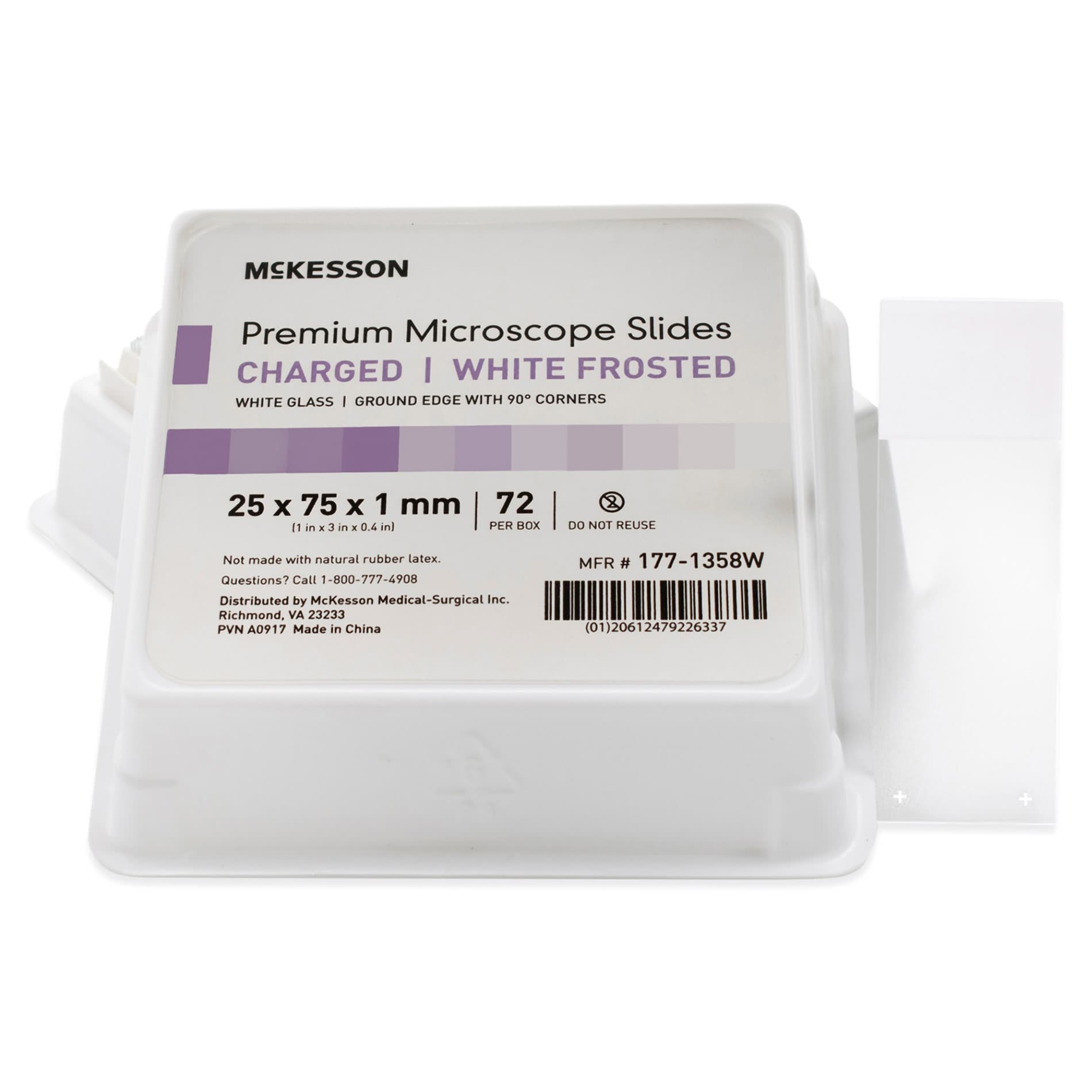 McKesson Charged Microscope Slide with White Frosted End, 25 x 75 x 1 mm - Box of 72 - Image 1