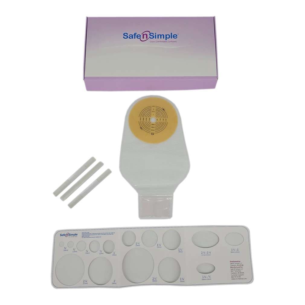 Safe N Simple Transparent One-Piece System Ostomy Pouch, 1/2 to 2-1/2 Inch Stoma - Box of 10 - Image 1
