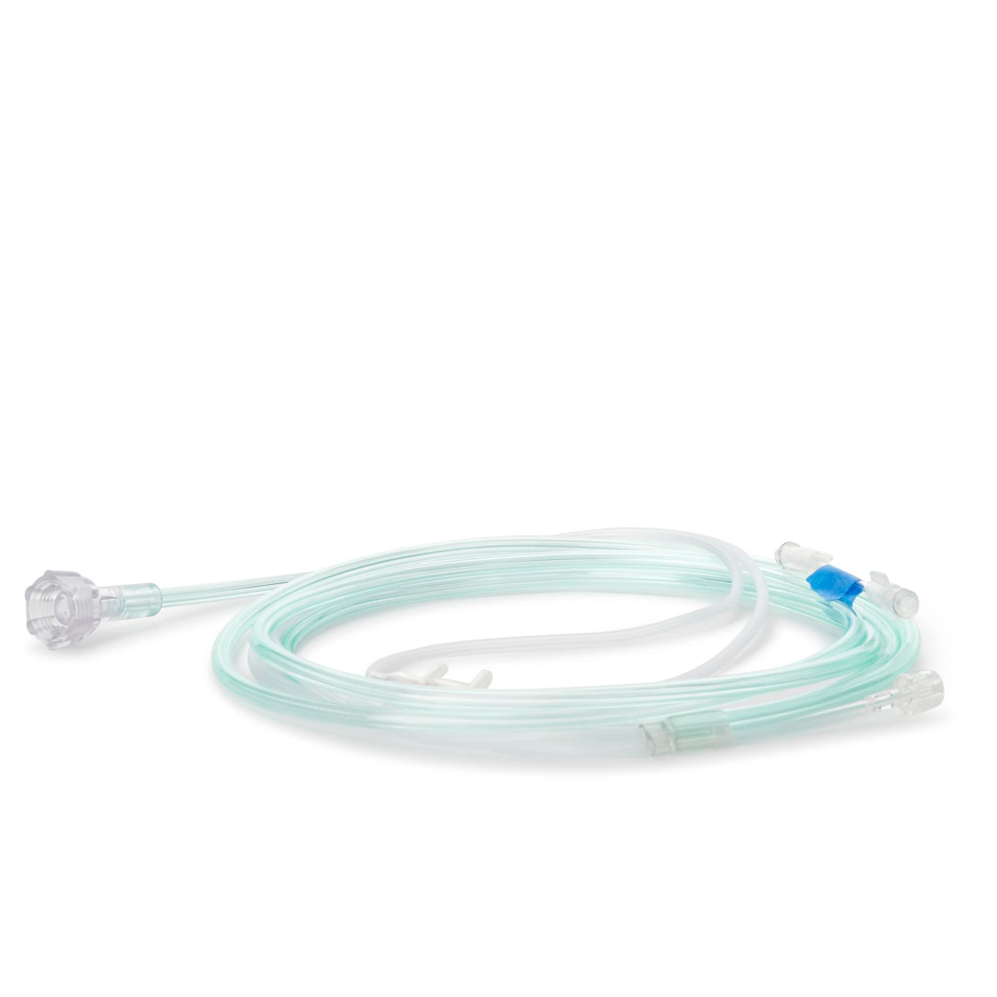 McKesson ETCO2 Nasal Sampling Cannula with O2 Delivery, Green, Male Luer Connector-2 Inch Pigtail Female Luer Connector, 7 Foot O2-2 Inch CO2 Line - Case of 25 - Image 1