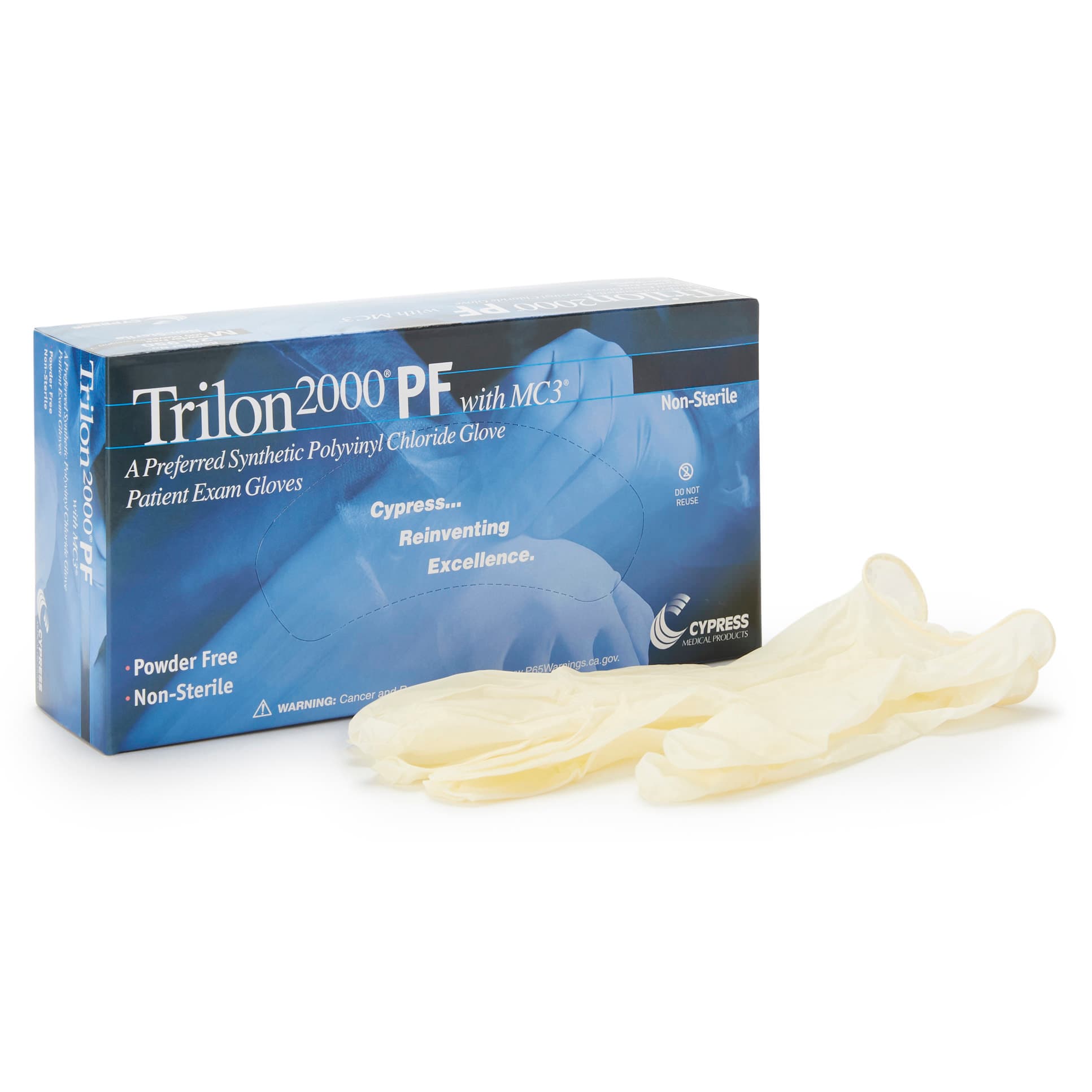 Trilon 2000 PF with MC3 Powder Free Stretch Vinyl Exam Gloves, Ivory, Large - Box of 100 - Image 1