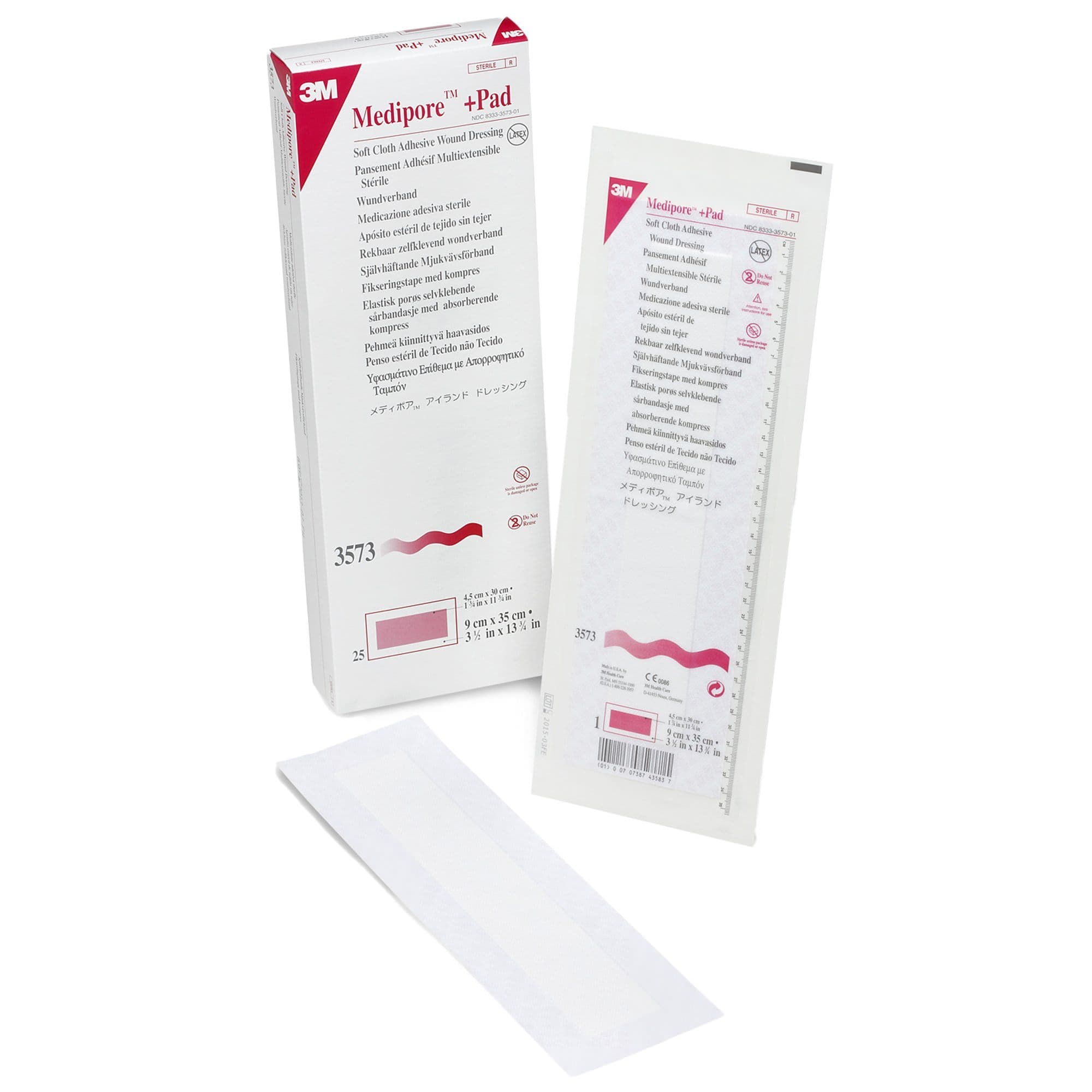 3M Medipore Plus Pad Soft Cloth Adhesive Wound Dressing, 3-1/2 x 13-3/4 Inch - Each - Image 1