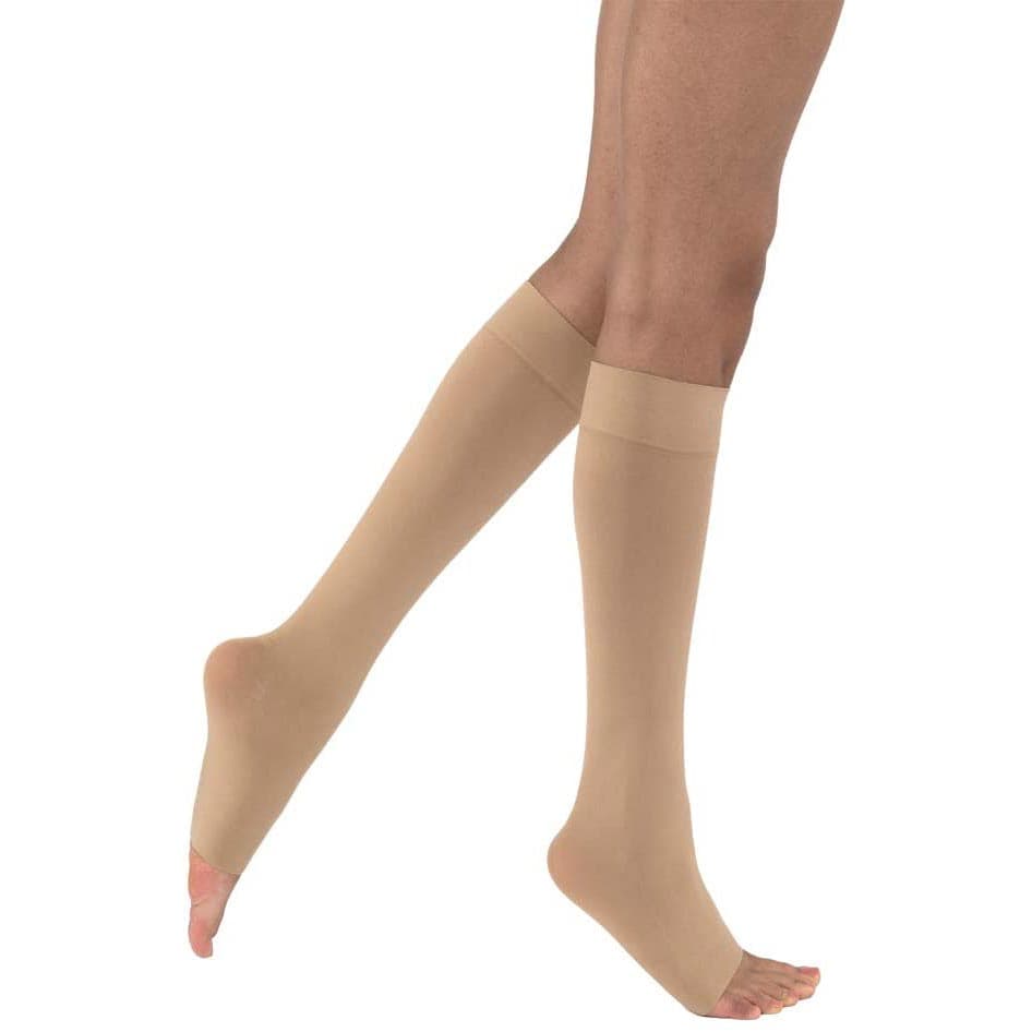 Jobst Opaque Compression Stockings, Open Toe, 30-40 mmHg, Large-Petite, Natural - Pair - Image 1