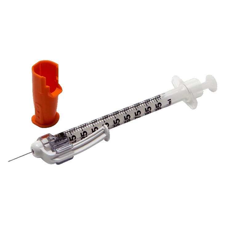 SafetyGlide Safety Insulin Syringe with Attached Needle, 27 Gauge - Box of 25 - Image 1