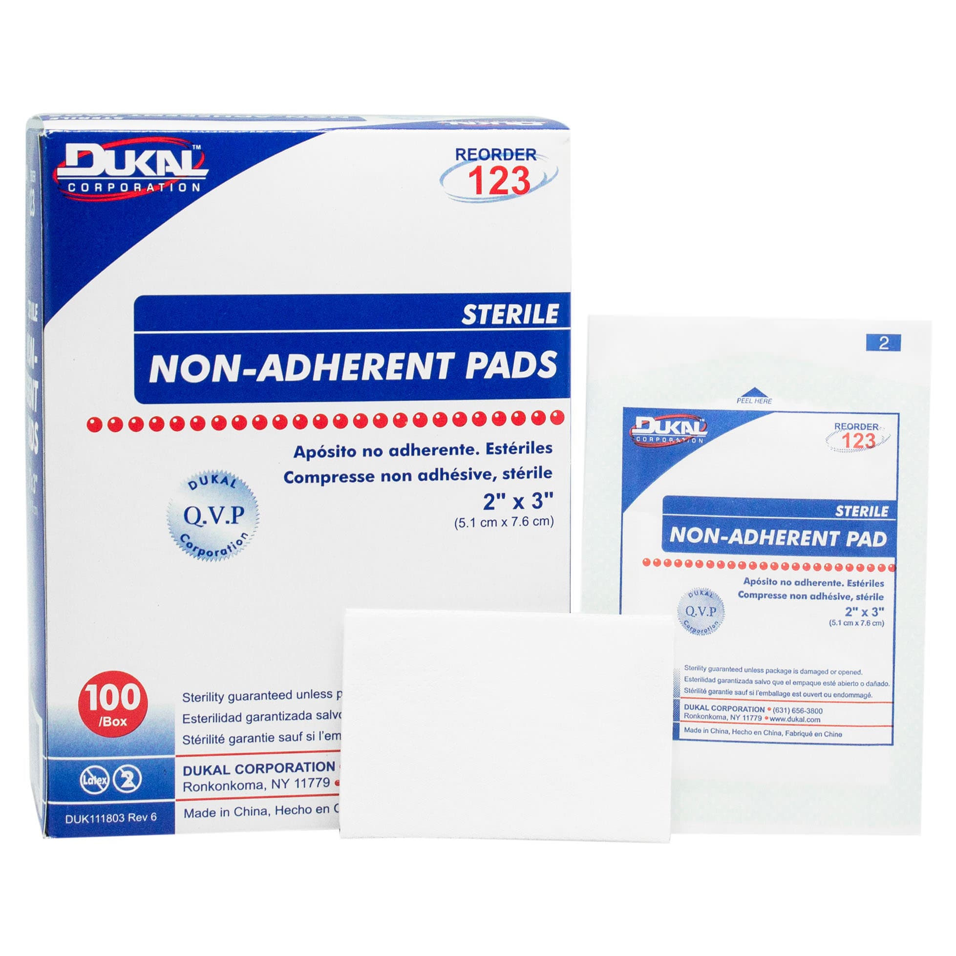 Dukal Non-Adherent Dressing White Rectangle Sterile, 2 x 3 Inch - Case of 1200 - Image 1