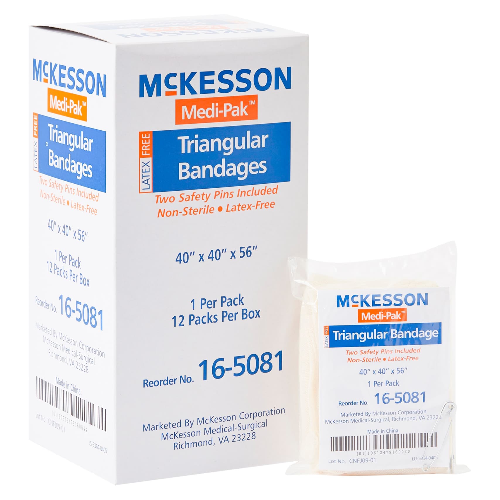 McKesson Safety Pin Triangular Bandage - Box of 12 - Image 1