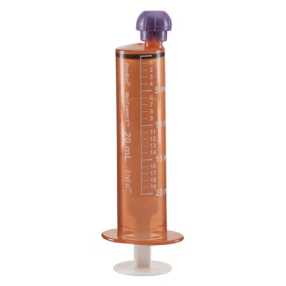 Neomed Enteral Oral Pharmacy Syringe with ENFit Connector, Amber, 20mL - Case of 200 - Image 1