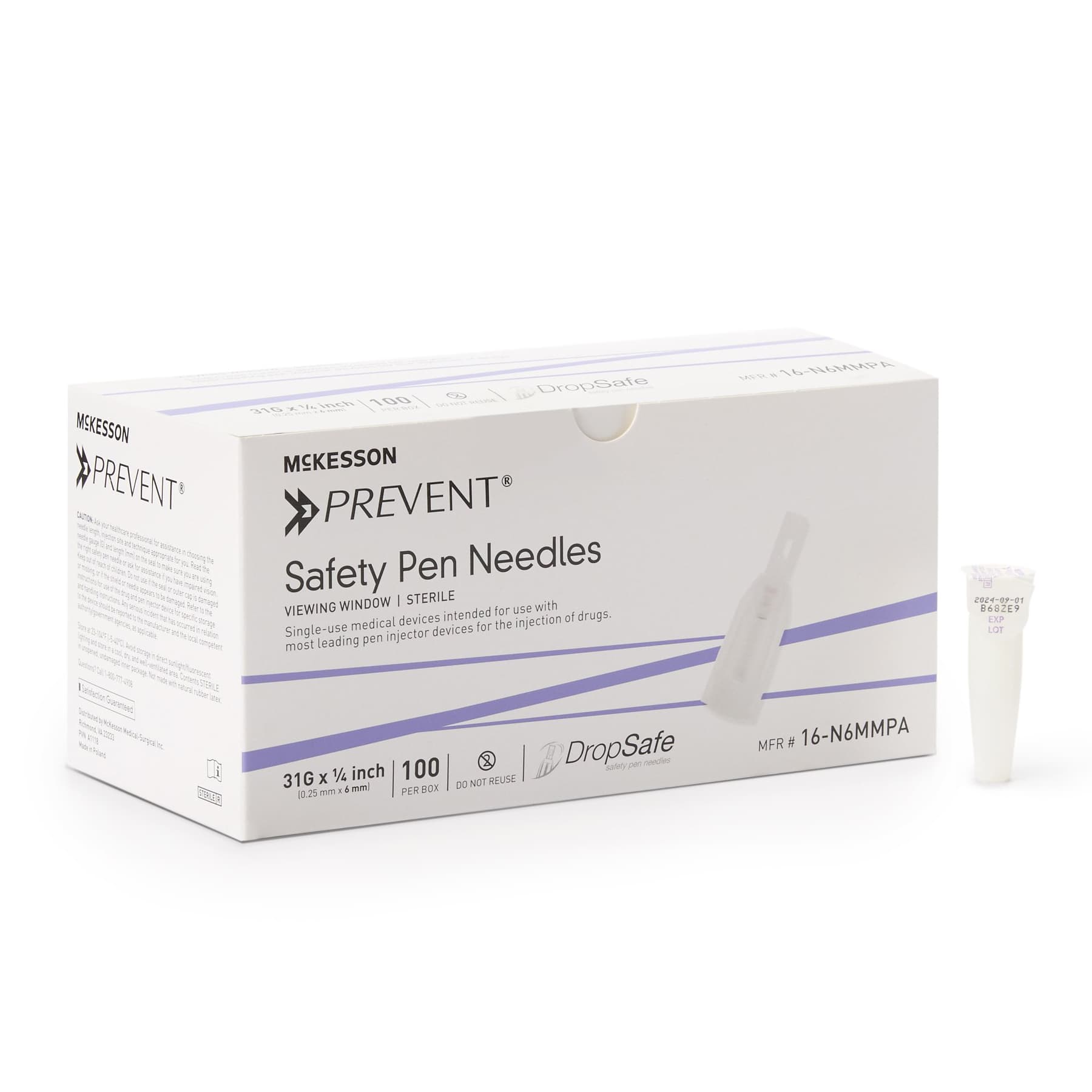 McKesson Prevent Safety Pen Needle, 1/4 Inch Length - Box of 100 - Image 1
