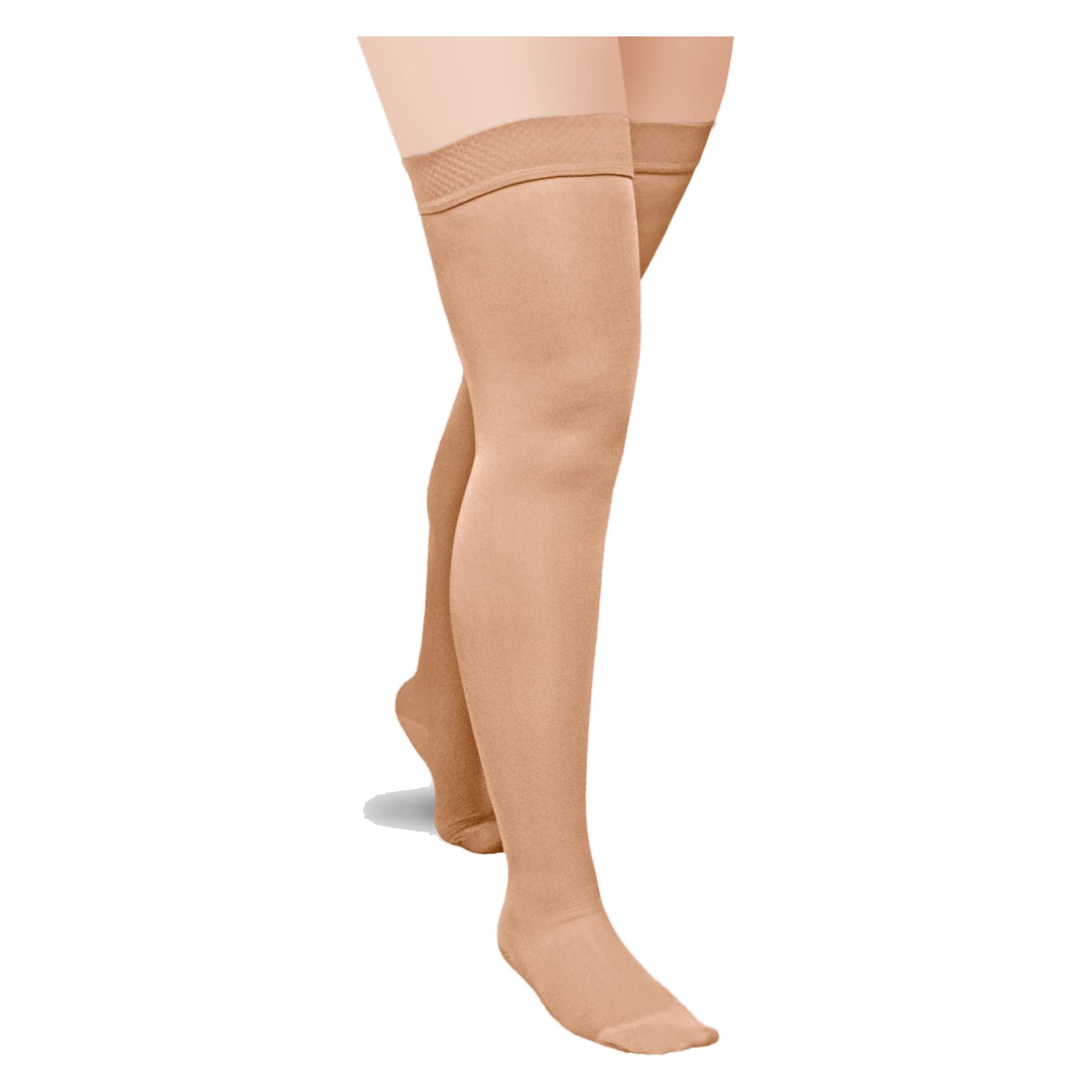 ExoSoft Thigh High Extremity Stockings, Average, Large, Beige, Closed Toe, 15-20mmHg - Pair - Image 1