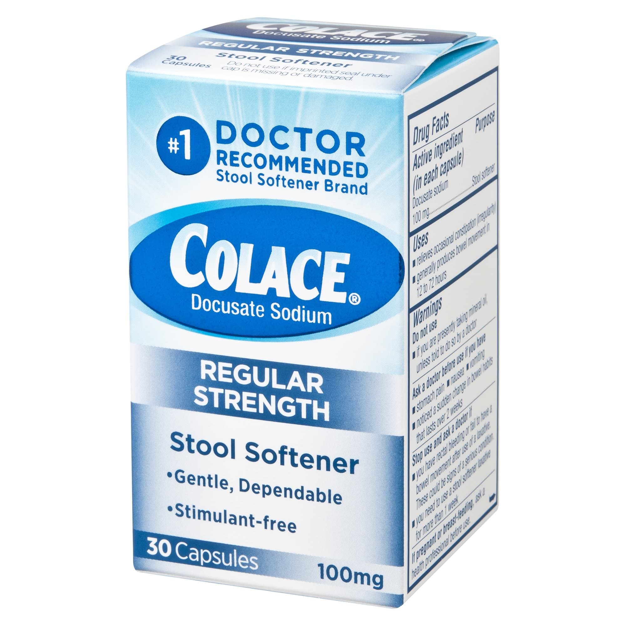 Colace Docusate Sodium Regular Strength Stool Softener Capsule - Bottle of 30 - Image 1