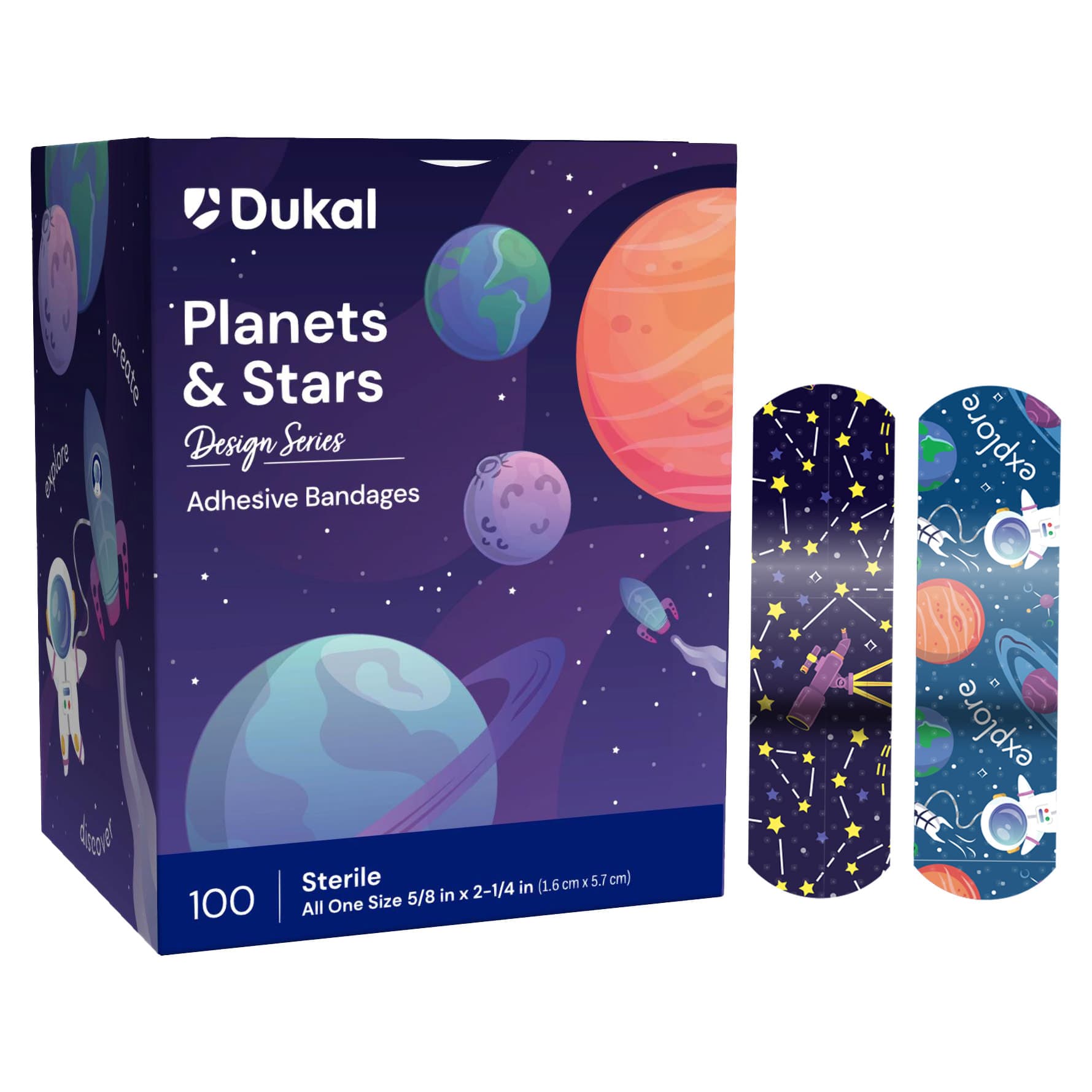 Dukal American White Cross Kid Design Planets & Stars Adhesive Strip, 5/8 x 2-1/4 Inch - Image 1