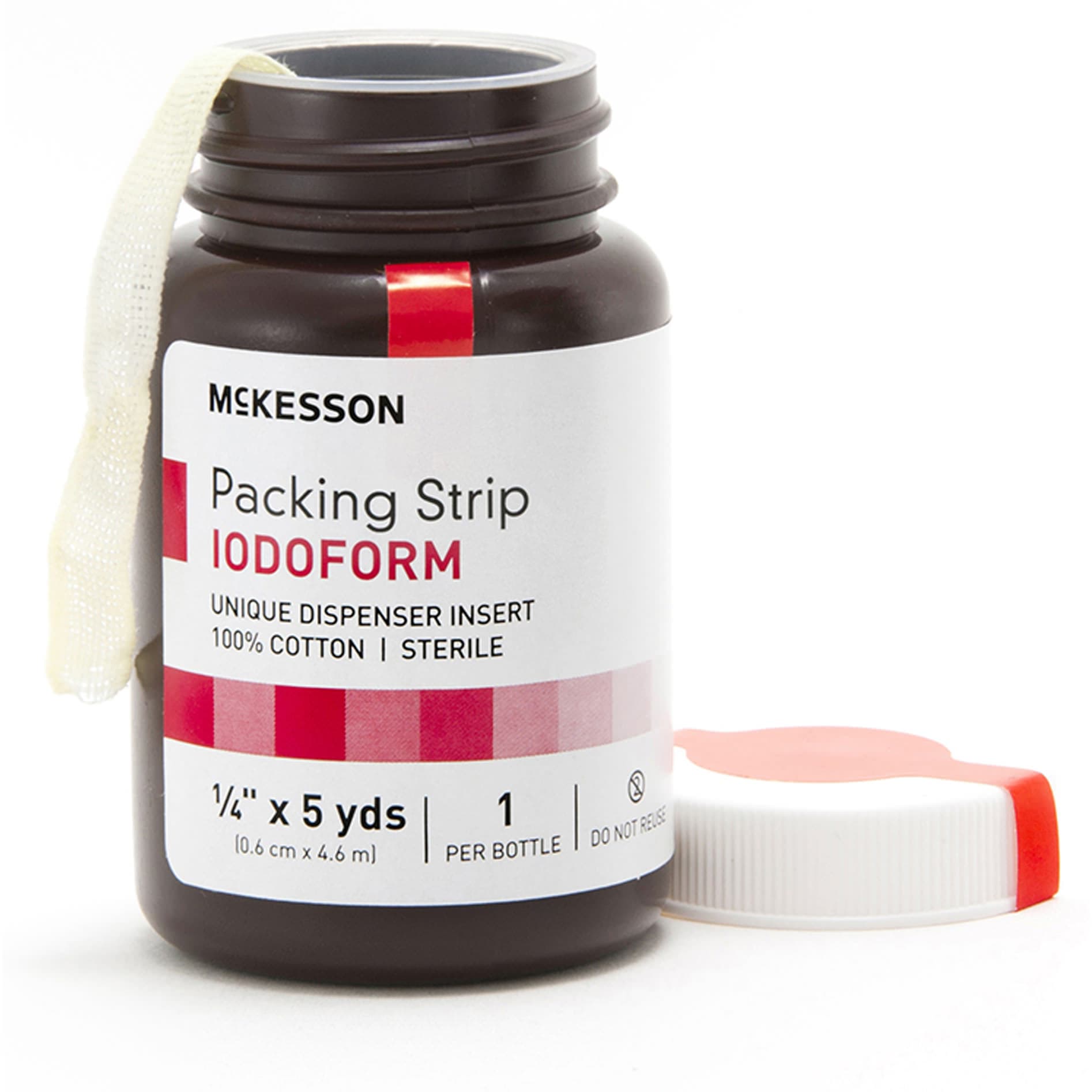 McKesson Wound Packing Strip Pale Yellow Bottle Iodoform Sterile, 1/4 Inch x 5 Yard, Small - Case of 12 - Image 1