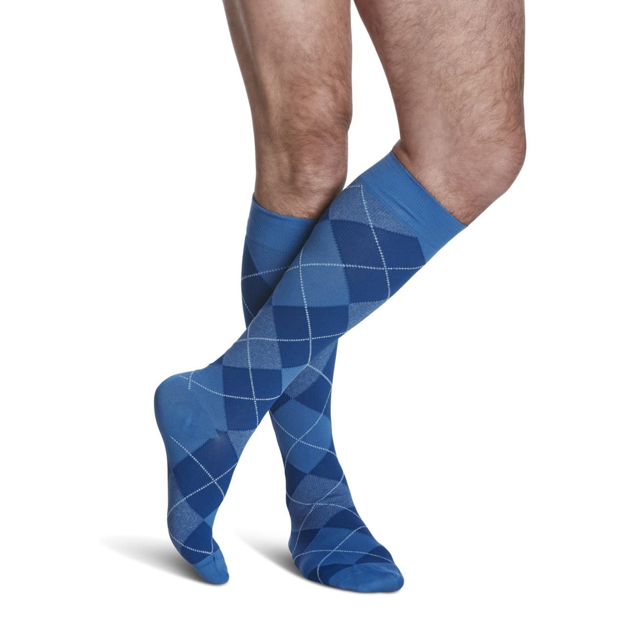 Sigvaris Mens Microfiber Shades Calf High Compression Socks, 15-20mmHg , Size B, Royal Blue Argyle - Pair - Image 1