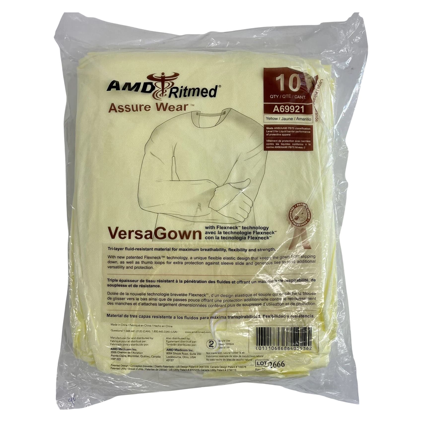 AMD Ritmed AssureWear VersaGown Protective Procedure Gown, Yellow, Large - pack of 10 - Image 1