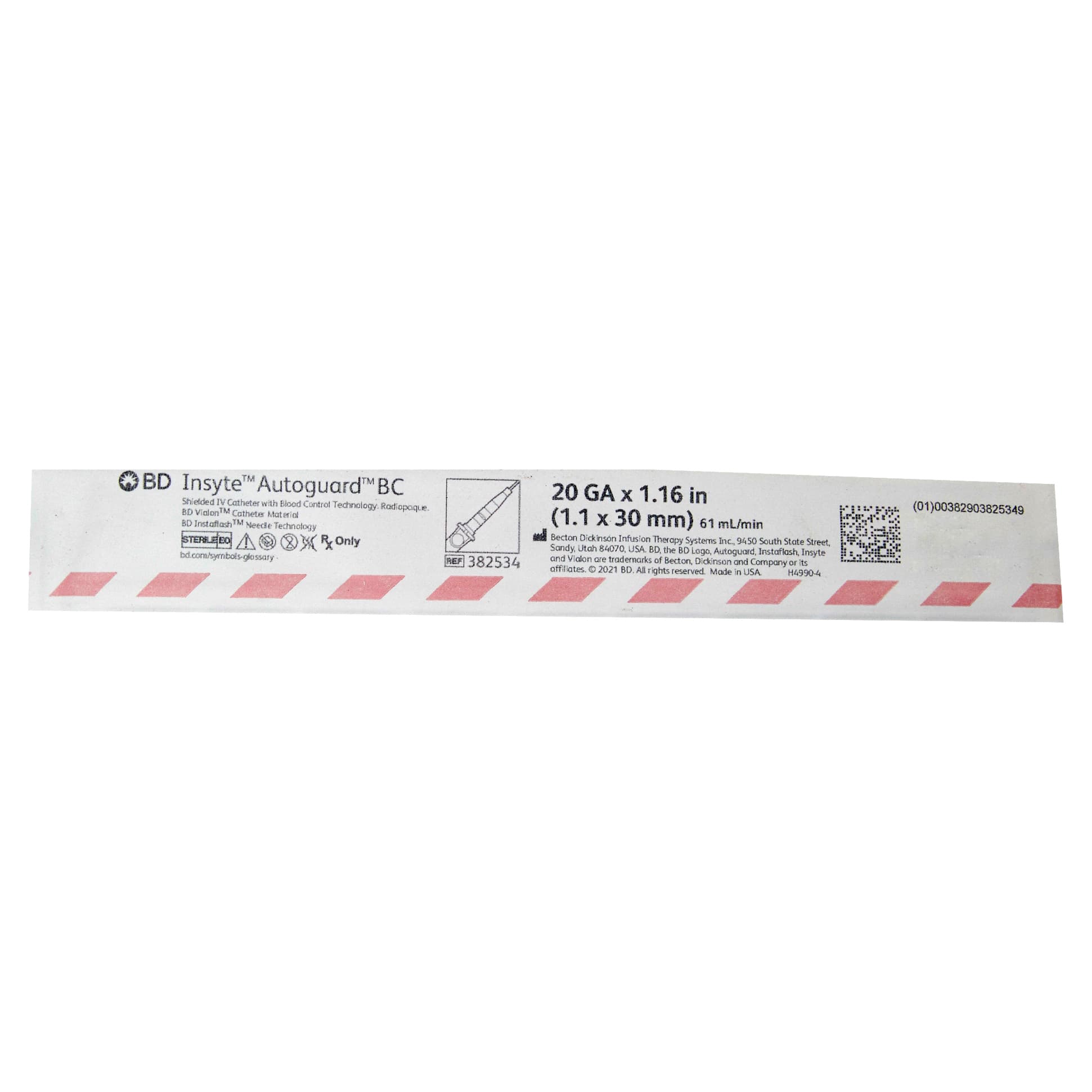 BD Insyte Autoguard Peripheral IV Catheter, Pink, 20 Gauge, 1.16 Inch - Each - Image 1