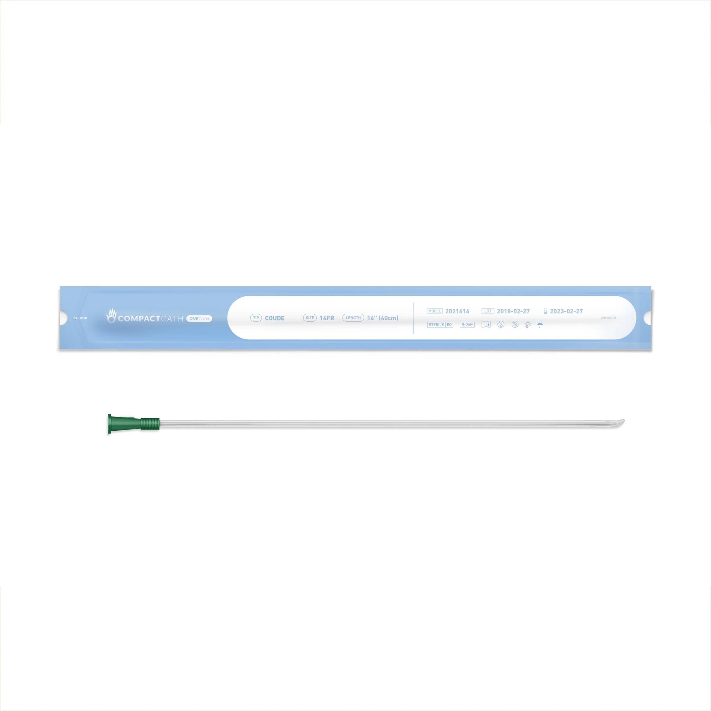 CompactCath OneCath Classic Urethral Catheter, Coude Tip, 14 Fr - Case of 900 - Image 1