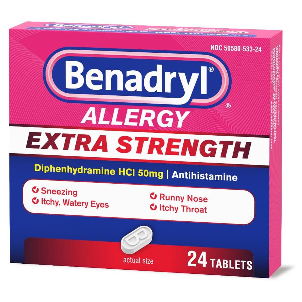 Benadryl Allergy Tablet, Extra-Strength, Diphenhydramine HCI, 50 mg - Case of 24 - Image 1