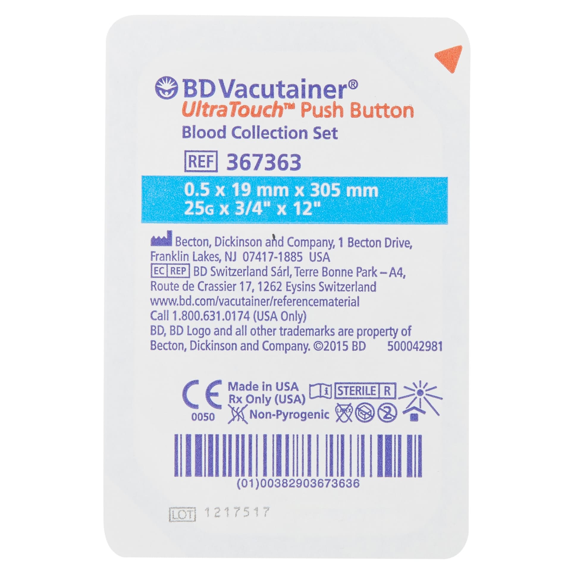 BD Vacutainer UltraTouch Push Button Blood Collection Set, Winged, 12 Inch Tubing - Image 3