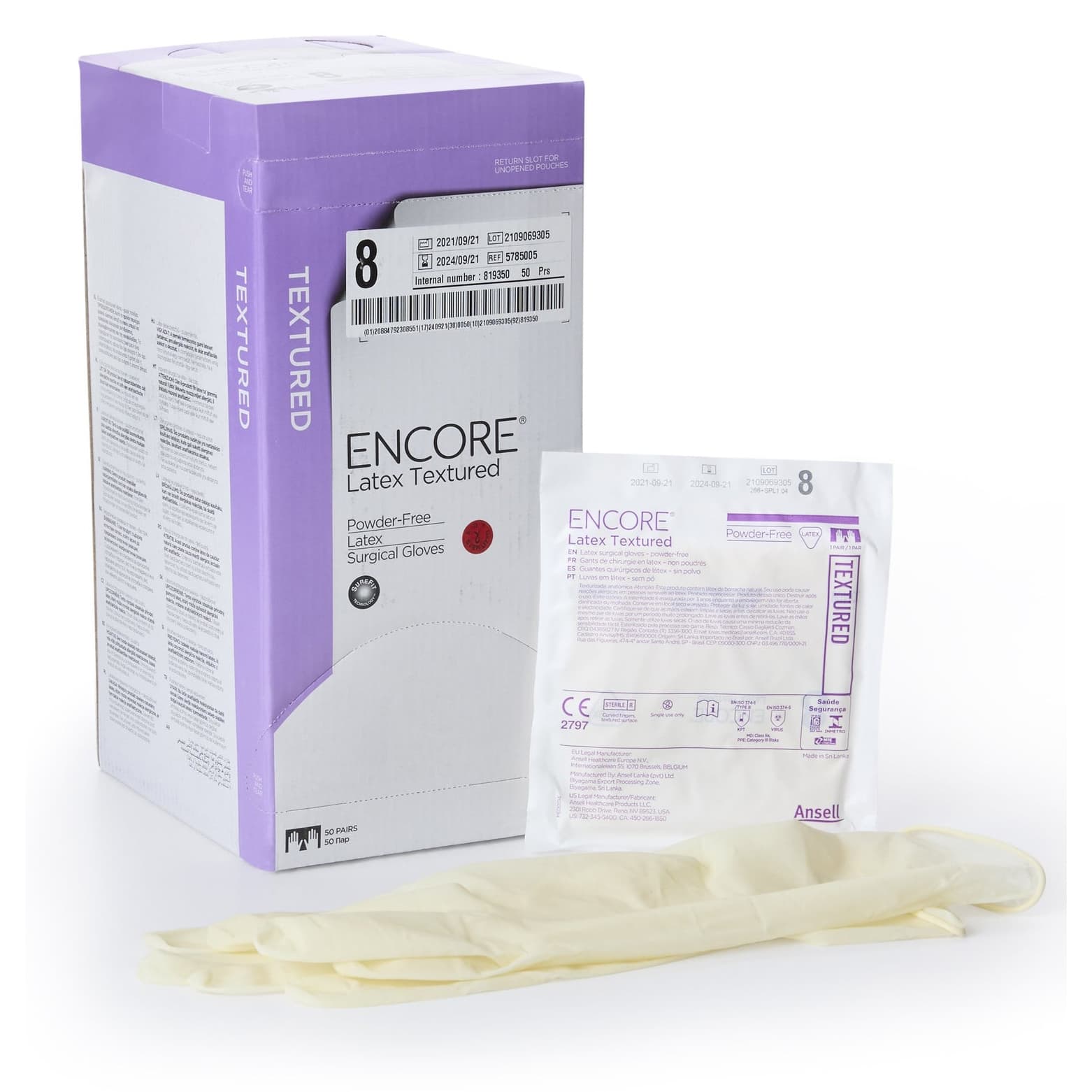 ENCORE Latex Textured Surgical Glove Ivory Neutral Beaded Cuff Standard, Size 8 - Case of 200 - Image 1