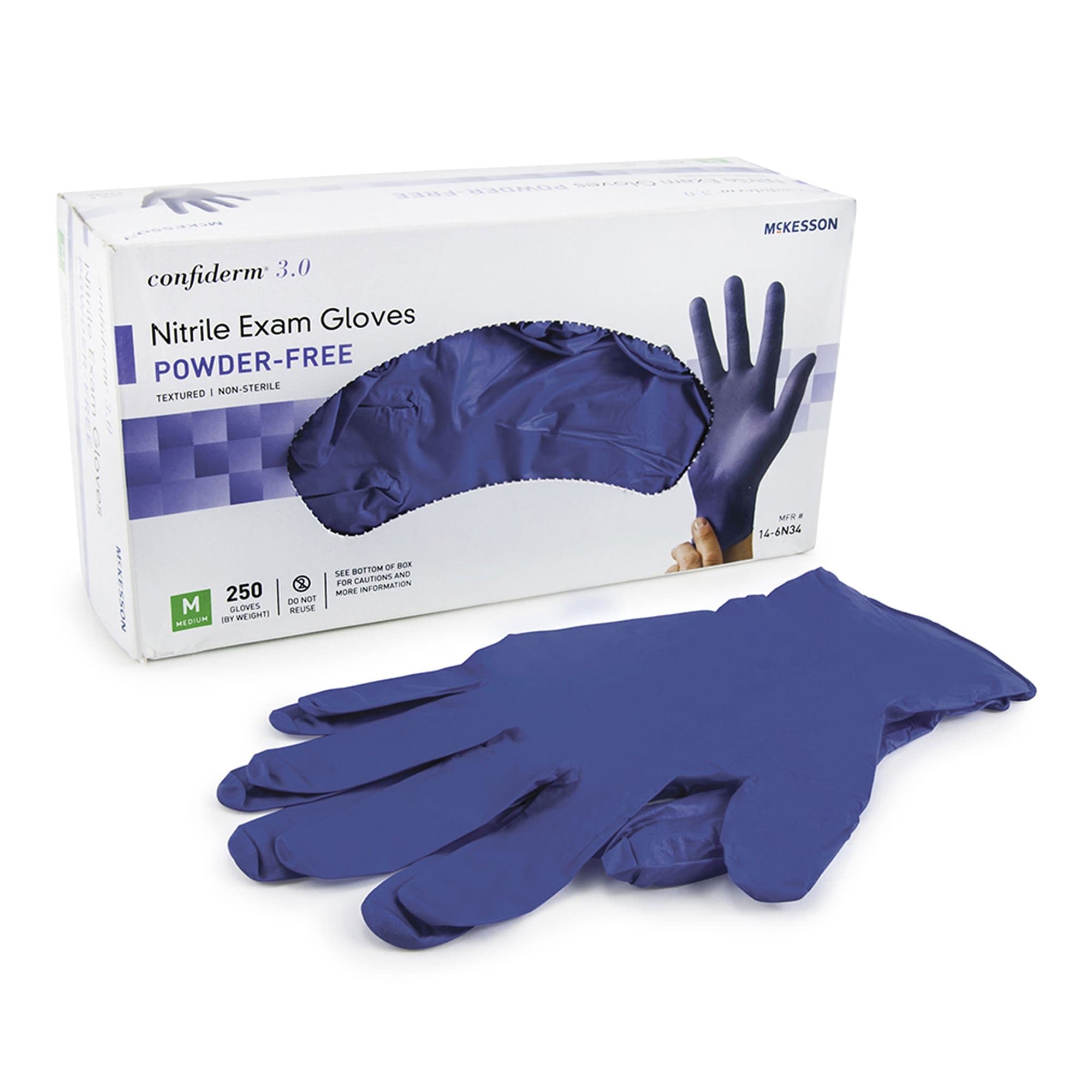 McKesson Confiderm 3.0 Nitrile Powder Free Exam Gloves, Blue, Medium - Case of 2500 - Image 1