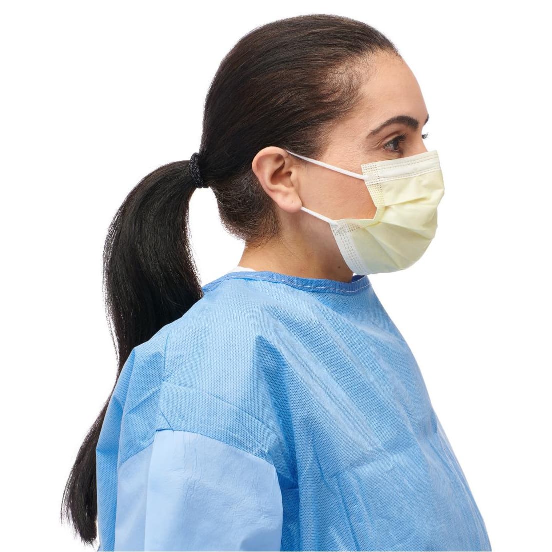 Medline ASTM Level 1 Isolation Face Mask with Ear Loops, Yellow - Image 2