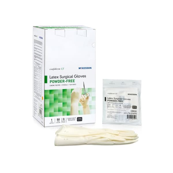 Confiderm LT Surgical Glove Ivory Neutral Neutral Beaded Cuff Standard, Size 7 - Box of 50 - Image 1