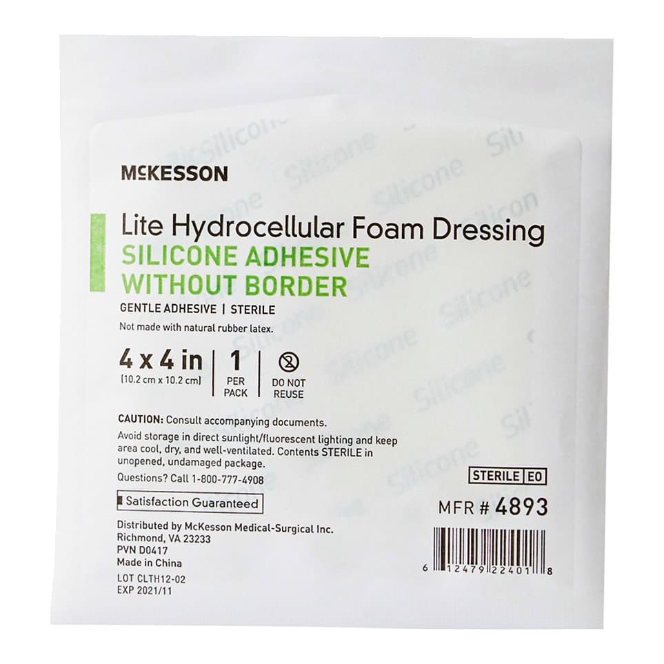McKesson Lite Thin Silicone Foam Dressing, 4 X 4 Inch, Silicone Gel Adhesive without Border - Each - Image 1