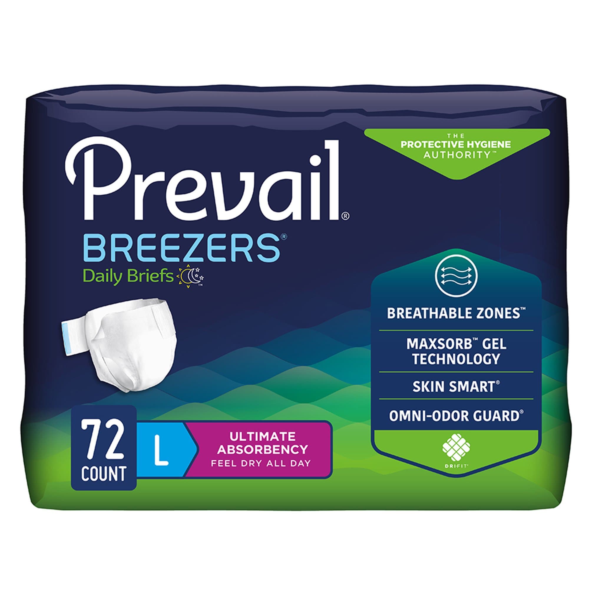 Prevail Breezers Ultimate Absorbency Adult Briefs, Large - Case of 72 - Image 1