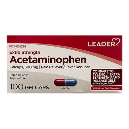 Leader Pain Reliever Extra Strength, 500 mg Gelcaps - Pack of 100 - Image 2