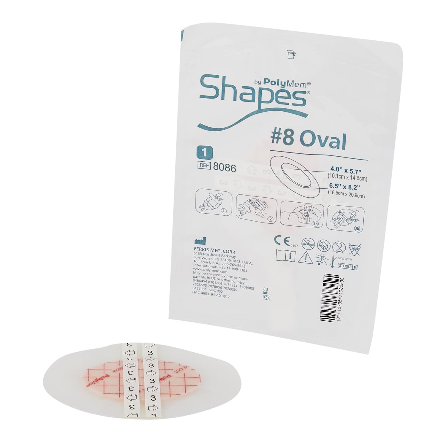 PolyMem Oval Shapes Film Adhesive Dressing, 6.5 x 8.2 Inch - Each - Image 1