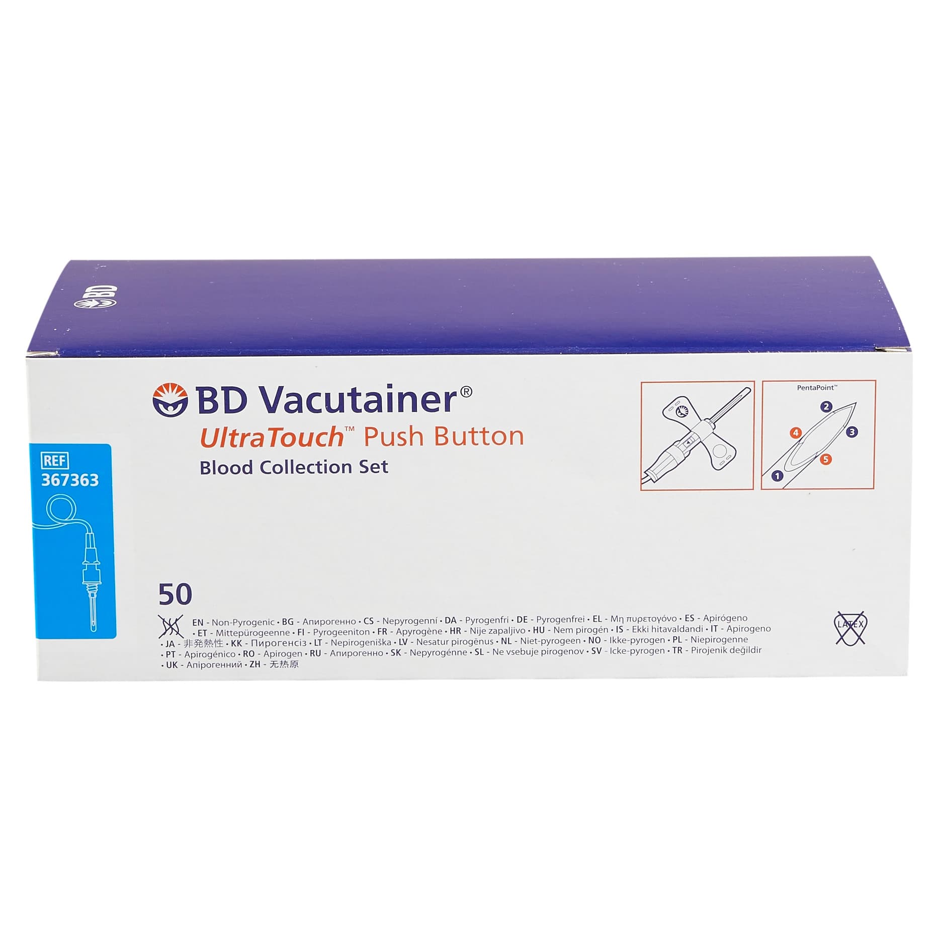 BD Vacutainer UltraTouch Push Button Blood Collection Set, Winged, 12 Inch Tubing - Image 2