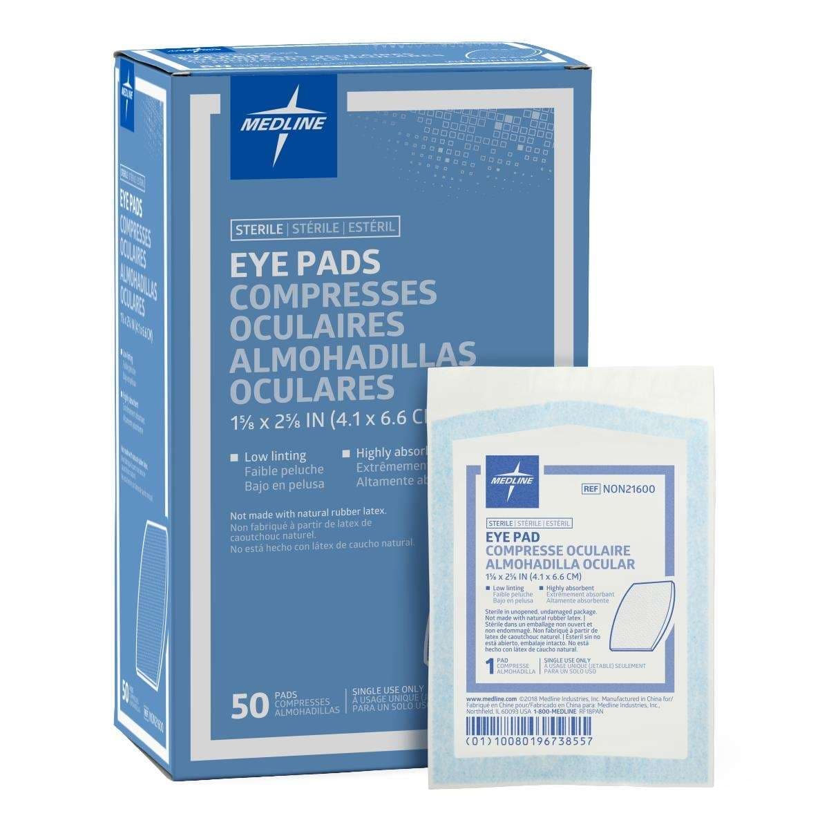 Medline Sterile Eye Pads, 1.62 x 2.62 Inch - Box of 50 - Image 1