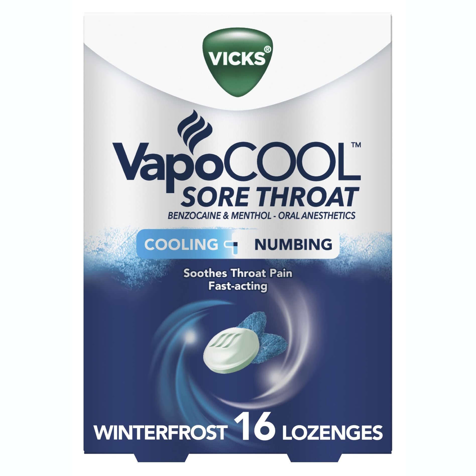 Vicks VapoCool Sore Throat Cooling & Numbing Lozenges - Carton of 16 - Image 1