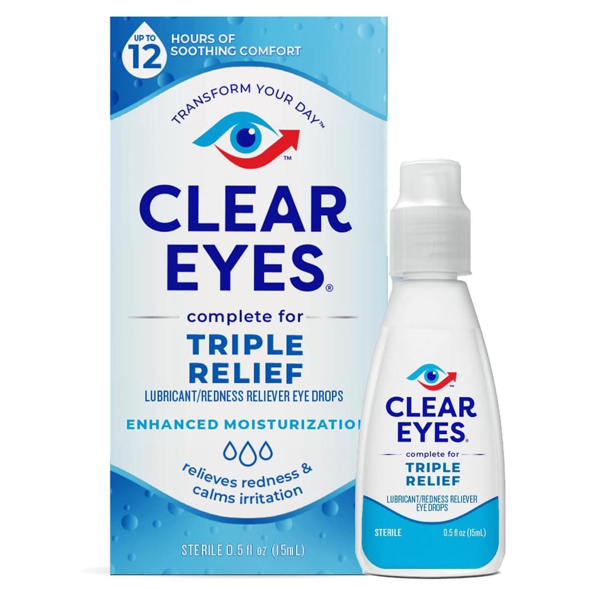 Clear Eyes Triple Relief Redness Eye Drops, 0.5 oz - Case of 24 - Image 1