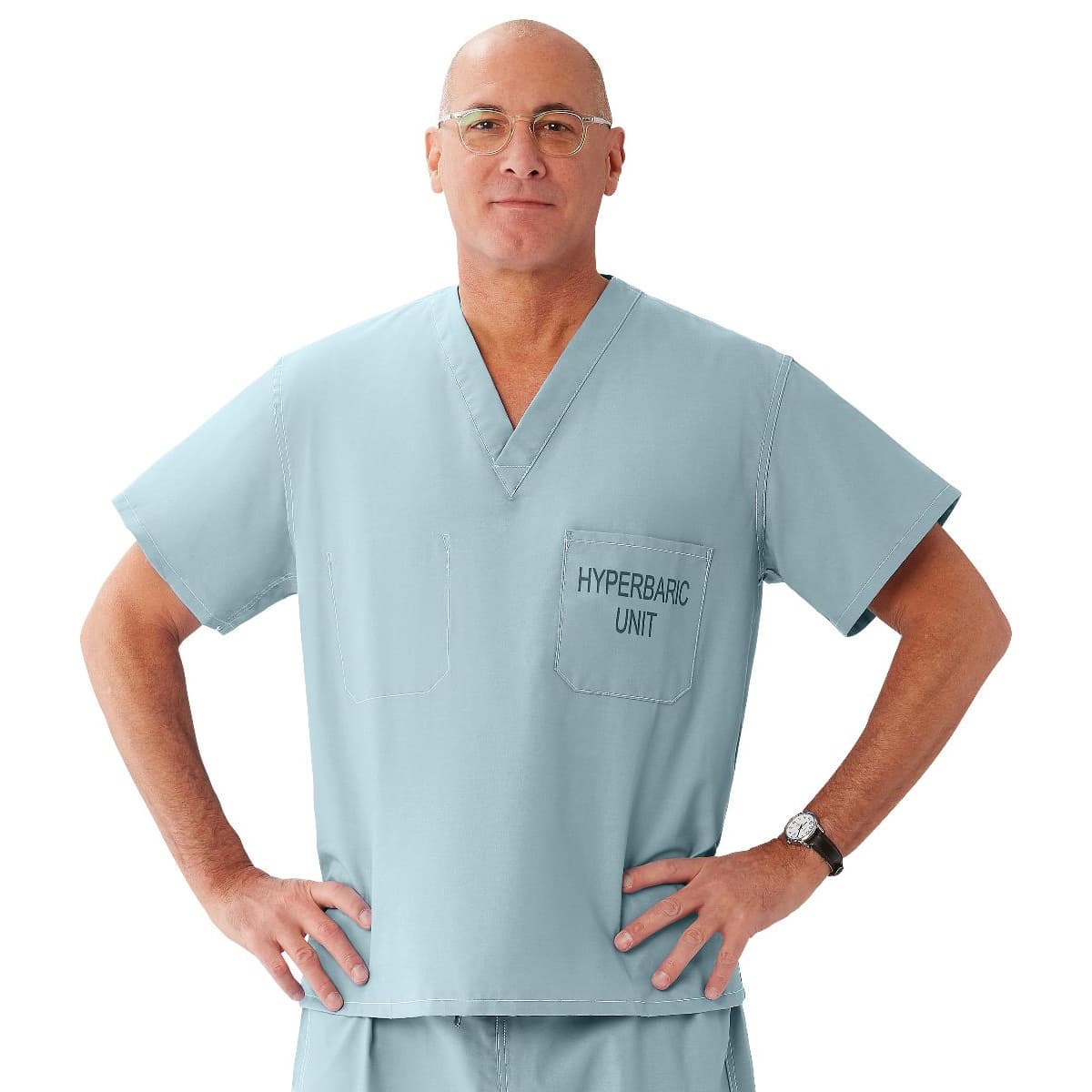 Medline CottonCare Hyperbaric Unisex Scrub Top with 1-Pocket, Misty, Medium - Each - Image 1
