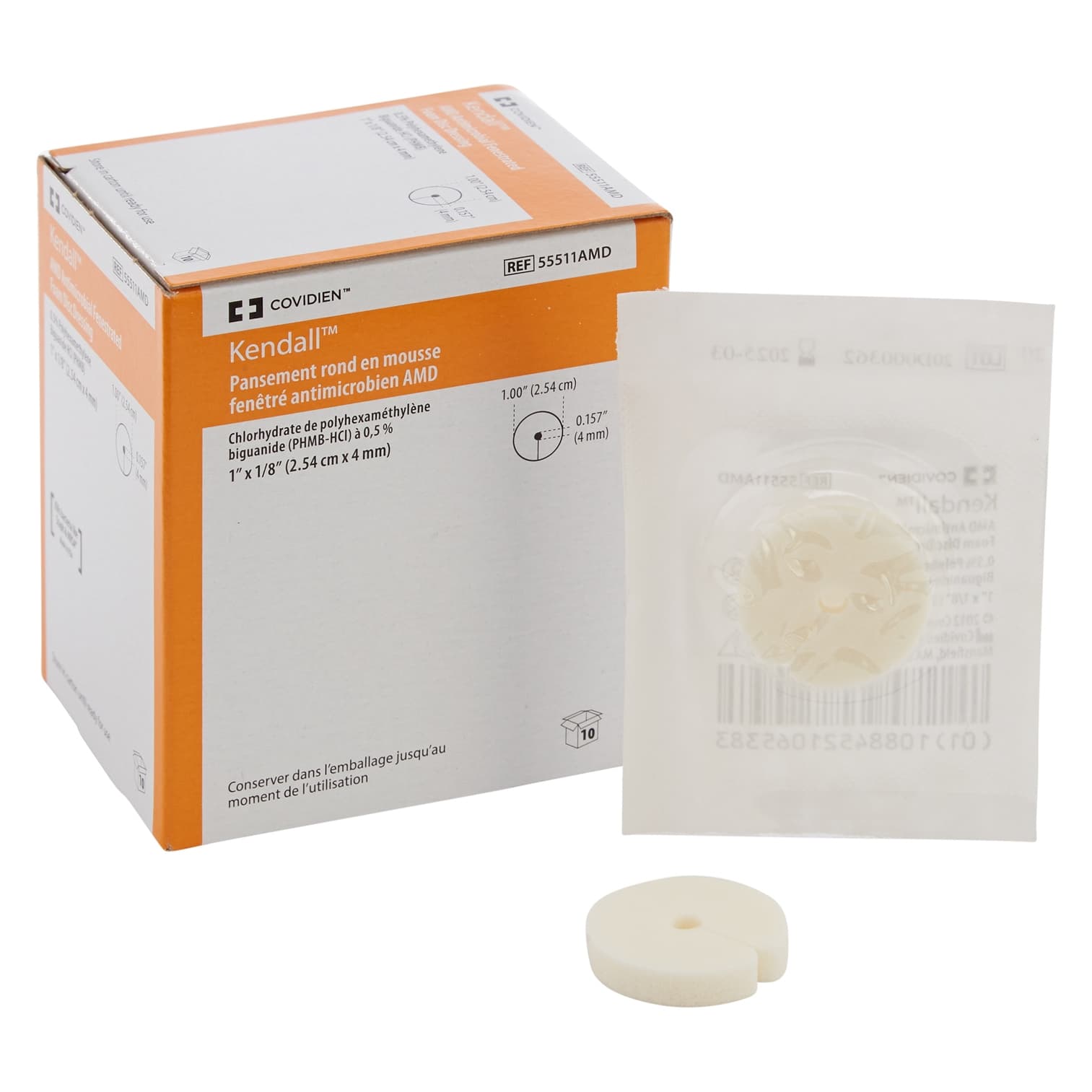 Kendall AMD Antimicrobial Foam Discs, 1 Inch Diameter, 4 mm Hole - Box of 10 - Image 1