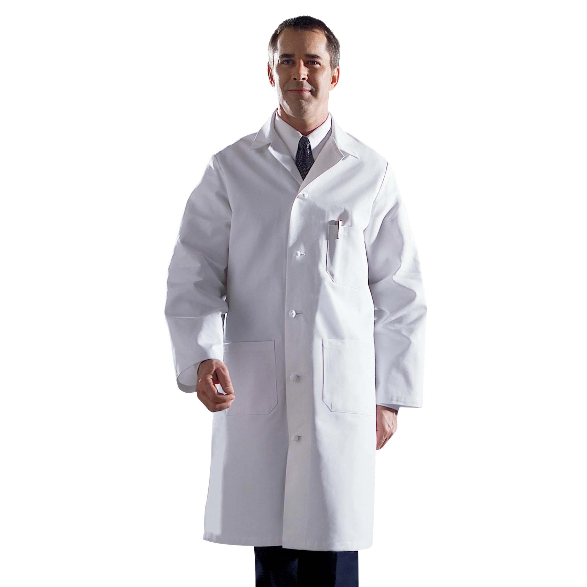 Medline Refine Men's 4-Pocket Full-Length Lab Coat With Knot Button, Tall, 44 Inch - Each - Image 1