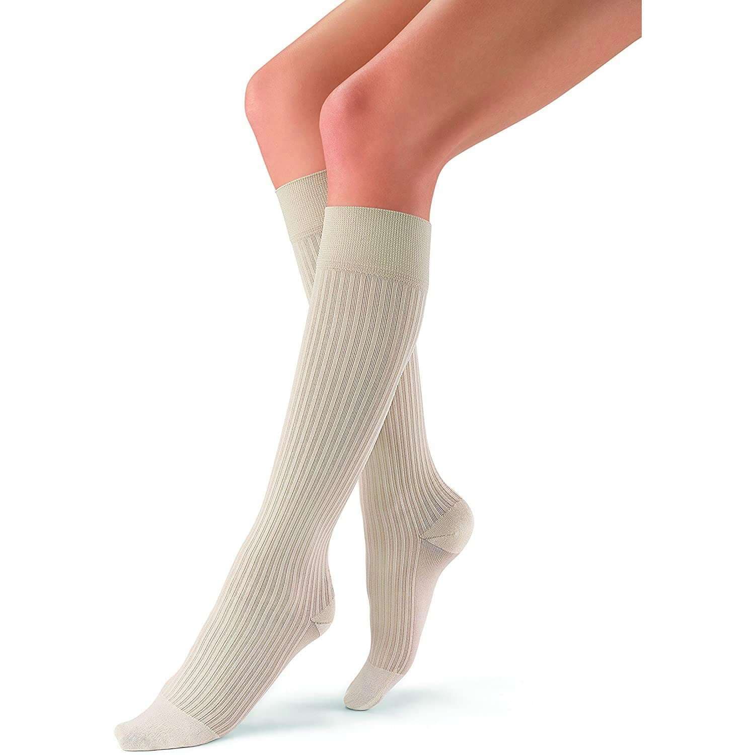 Jobst soSoft Ribbed Pattern Compression Socks, 20-30mmHg, Medium, Sand - Pair - Image 1