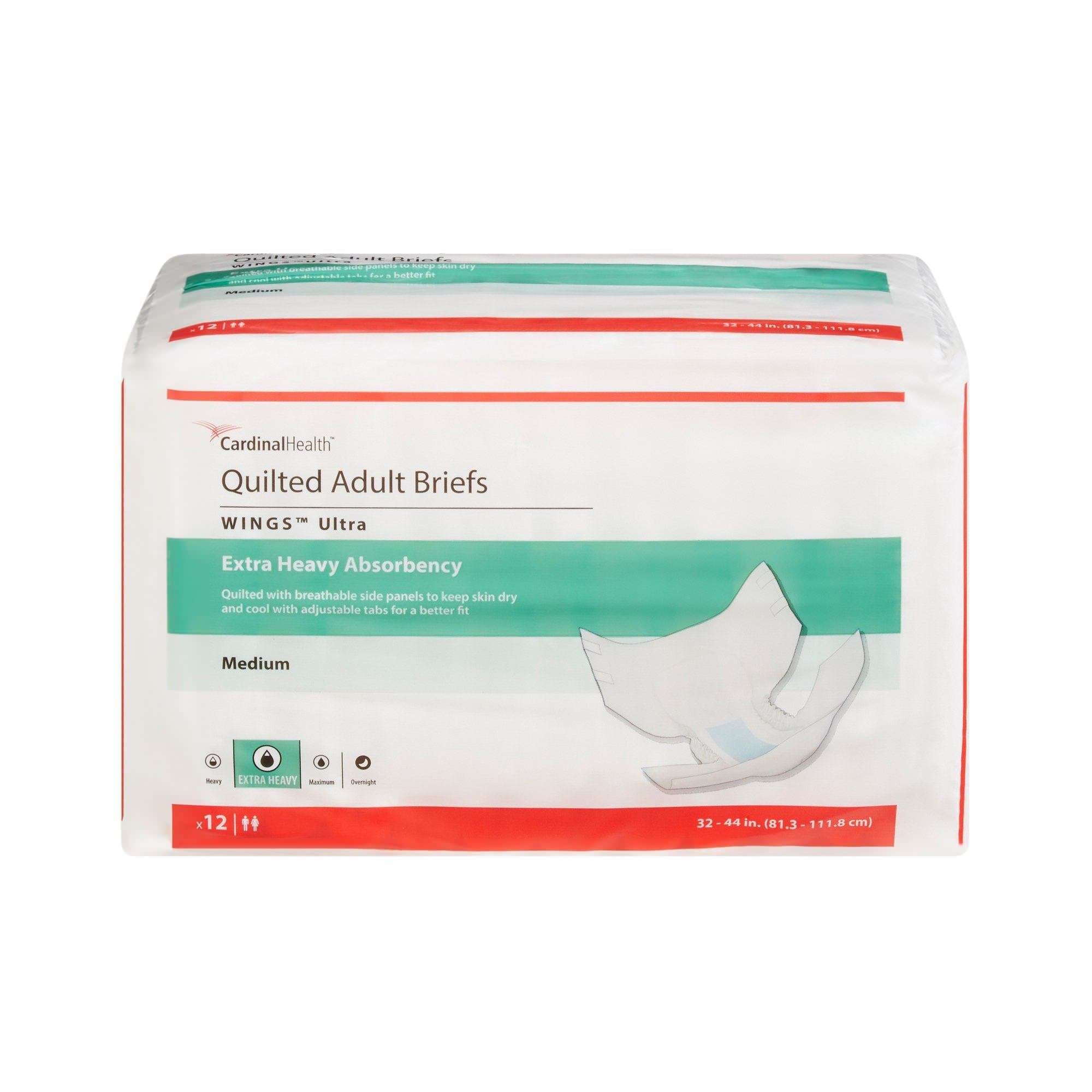Cardinal Health Wings Ultra Quilted Adult Incontinence Briefs, Medium - Package of 12 - Image 1