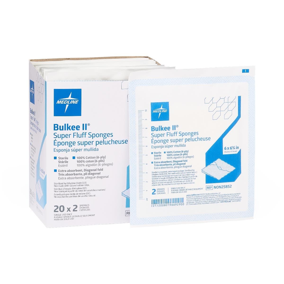 Medline Bulkee II Extra Absorbent Super Fluff Sponge, 6 x 6.75 Inch - Tray of 2 - Image 1