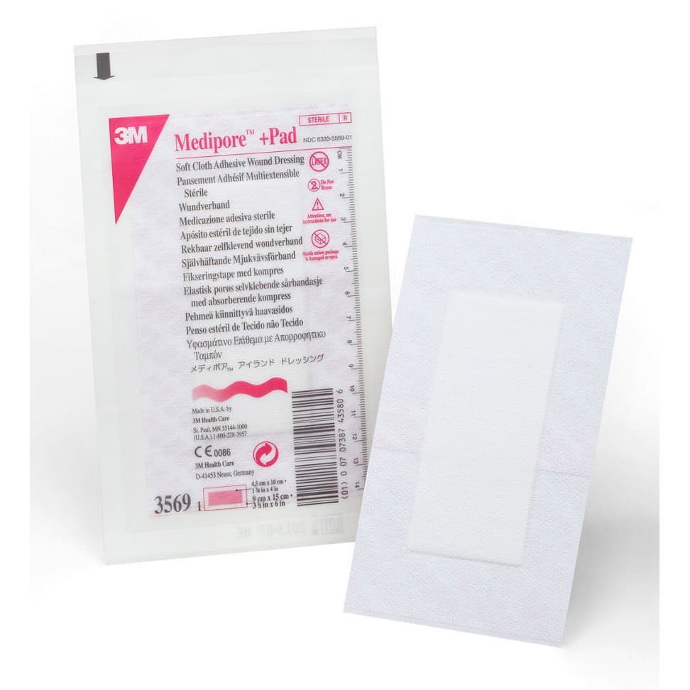3M Medipore Plus Pad Soft Cloth Adhesive Wound Dressing, 3-1/2 x 6 Inch - Each - Image 1